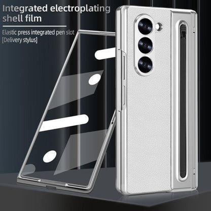 For Samsung Galaxy Z Fold6 5G VIETAO Electroplating Integrated Pen Slot Folding PU Phone Case with Stylus(White) - Galaxy Z Fold6 5G Cases by VIETAO | Online Shopping UK | buy2fix