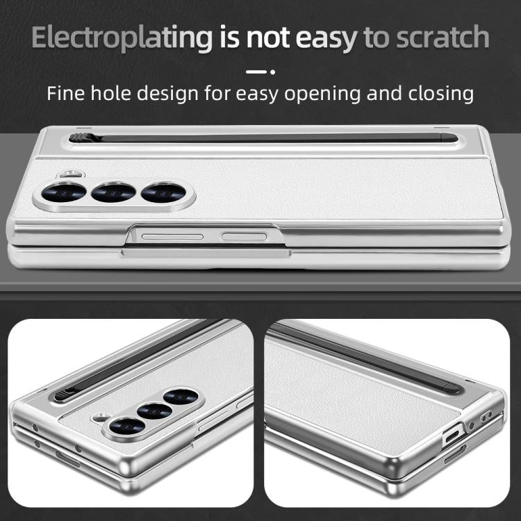 For Samsung Galaxy Z Fold6 5G VIETAO Electroplating Integrated Pen Slot Folding PU Phone Case with Stylus(White) - Galaxy Z Fold6 5G Cases by VIETAO | Online Shopping UK | buy2fix