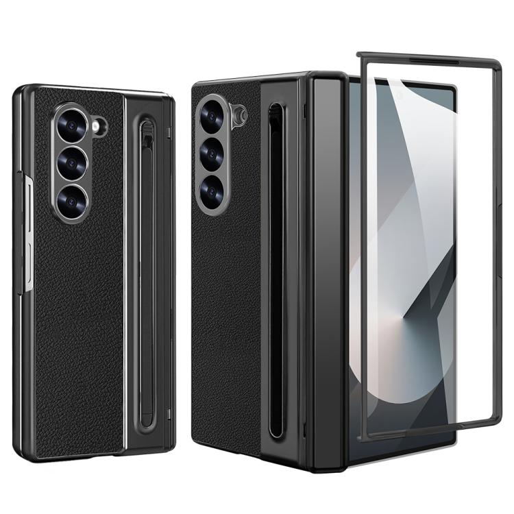 For Samsung Galaxy Z Fold6 5G VIETAO Electroplating Integrated Pen Slot Folding PU Phone Case with Stylus(Black) - Galaxy Z Fold6 5G Cases by VIETAO | Online Shopping UK | buy2fix