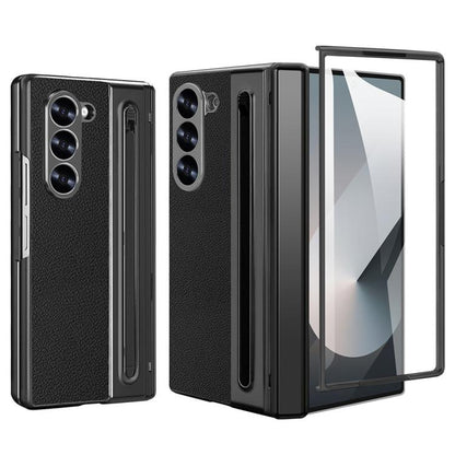 For Samsung Galaxy Z Fold6 5G VIETAO Electroplating Integrated Pen Slot Folding PU Phone Case with Stylus(Black) - Galaxy Z Fold6 5G Cases by VIETAO | Online Shopping UK | buy2fix