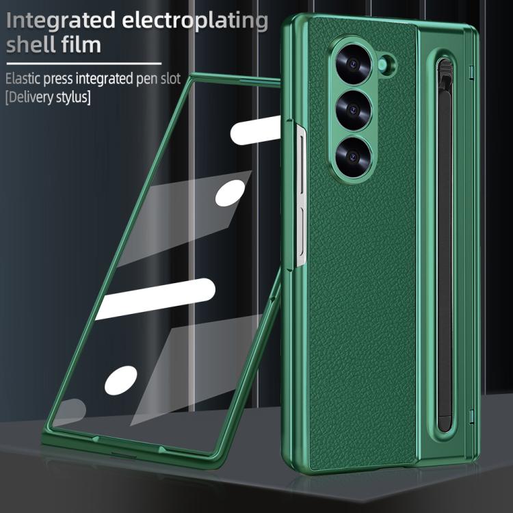For Samsung Galaxy Z Fold6 5G VIETAO Electroplating Integrated Pen Slot Folding PU Phone Case with Stylus(Green) - Galaxy Z Fold6 5G Cases by VIETAO | Online Shopping UK | buy2fix