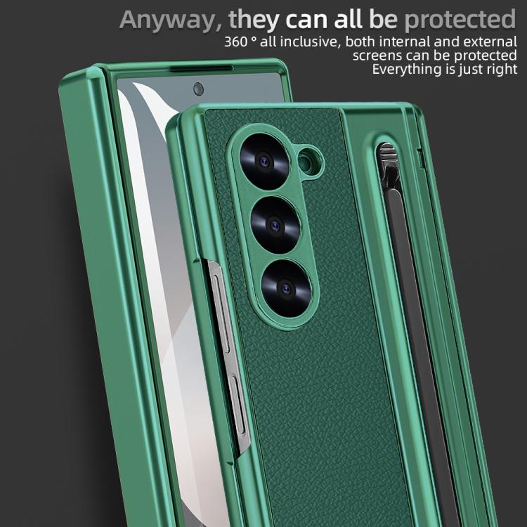 For Samsung Galaxy Z Fold6 5G VIETAO Electroplating Integrated Pen Slot Folding PU Phone Case with Stylus(Green) - Galaxy Z Fold6 5G Cases by VIETAO | Online Shopping UK | buy2fix