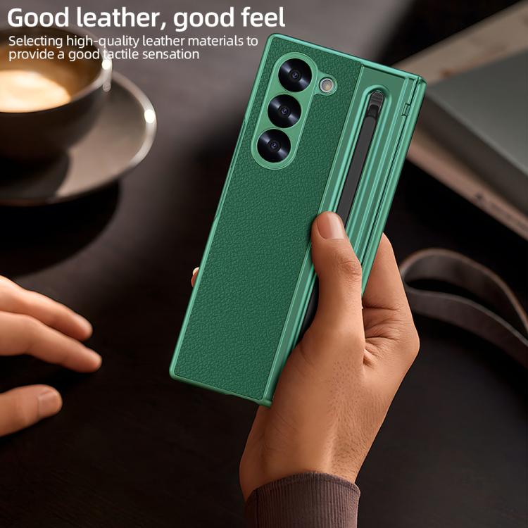For Samsung Galaxy Z Fold6 5G VIETAO Electroplating Integrated Pen Slot Folding PU Phone Case with Stylus(Green) - Galaxy Z Fold6 5G Cases by VIETAO | Online Shopping UK | buy2fix