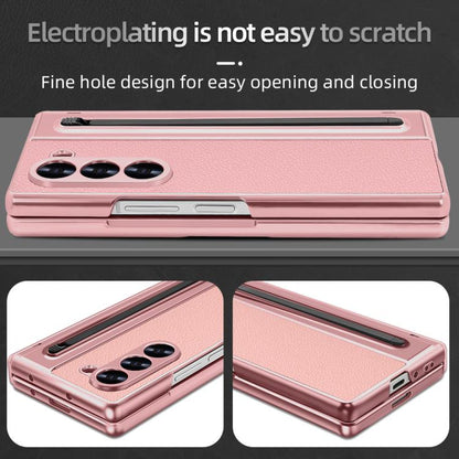 For Samsung Galaxy Z Fold6 5G VIETAO Electroplating Integrated Pen Slot Folding PU Phone Case with Stylus(Pink) - Galaxy Z Fold6 5G Cases by VIETAO | Online Shopping UK | buy2fix