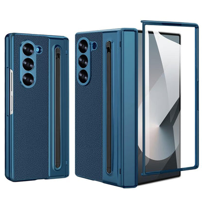 For Samsung Galaxy Z Fold6 5G VIETAO Electroplating Integrated Pen Slot Folding PU Phone Case with Stylus(Blue) - Galaxy Z Fold6 5G Cases by VIETAO | Online Shopping UK | buy2fix