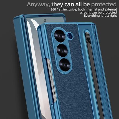 For Samsung Galaxy Z Fold6 5G VIETAO Electroplating Integrated Pen Slot Folding PU Phone Case with Stylus(Blue) - Galaxy Z Fold6 5G Cases by VIETAO | Online Shopping UK | buy2fix