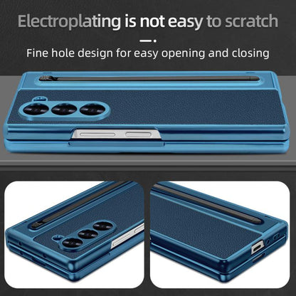 For Samsung Galaxy Z Fold6 5G VIETAO Electroplating Integrated Pen Slot Folding PU Phone Case with Stylus(Blue) - Galaxy Z Fold6 5G Cases by VIETAO | Online Shopping UK | buy2fix
