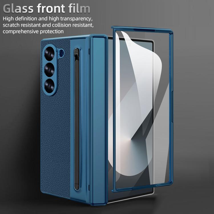 For Samsung Galaxy Z Fold6 5G VIETAO Electroplating Integrated Pen Slot Folding PU Phone Case with Stylus(Blue) - Galaxy Z Fold6 5G Cases by VIETAO | Online Shopping UK | buy2fix