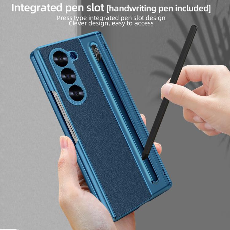 For Samsung Galaxy Z Fold6 5G VIETAO Electroplating Integrated Pen Slot Folding PU Phone Case with Stylus(Blue) - Galaxy Z Fold6 5G Cases by VIETAO | Online Shopping UK | buy2fix