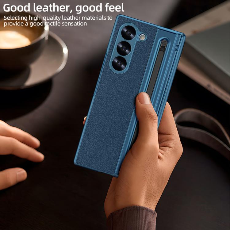For Samsung Galaxy Z Fold6 5G VIETAO Electroplating Integrated Pen Slot Folding PU Phone Case with Stylus(Blue) - Galaxy Z Fold6 5G Cases by VIETAO | Online Shopping UK | buy2fix