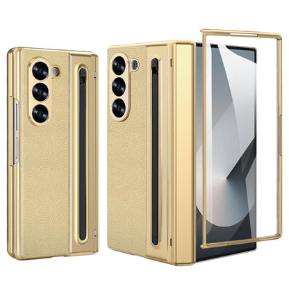 For Samsung Galaxy Z Fold5 5G VIETAO Electroplating Integrated Pen Slot Folding PU Phone Case with Stylus(Gold) - Galaxy Z Fold5 Cases by VIETAO | Online Shopping UK | buy2fix