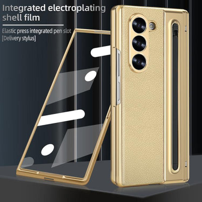 For Samsung Galaxy Z Fold5 5G VIETAO Electroplating Integrated Pen Slot Folding PU Phone Case with Stylus(Gold) - Galaxy Z Fold5 Cases by VIETAO | Online Shopping UK | buy2fix
