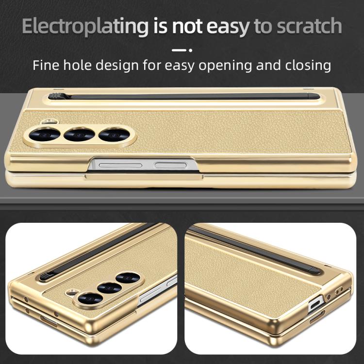 For Samsung Galaxy Z Fold5 5G VIETAO Electroplating Integrated Pen Slot Folding PU Phone Case with Stylus(Gold) - Galaxy Z Fold5 Cases by VIETAO | Online Shopping UK | buy2fix