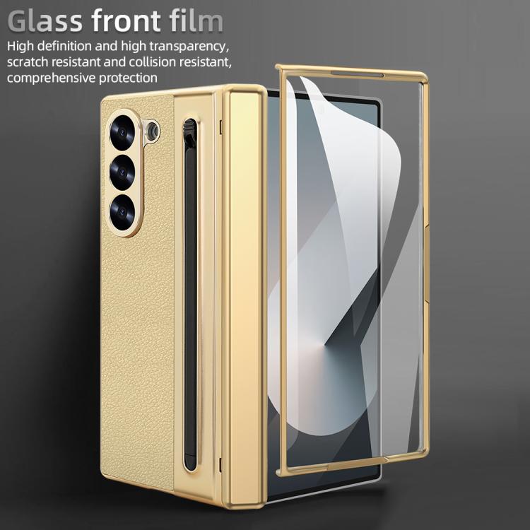 For Samsung Galaxy Z Fold5 5G VIETAO Electroplating Integrated Pen Slot Folding PU Phone Case with Stylus(Gold) - Galaxy Z Fold5 Cases by VIETAO | Online Shopping UK | buy2fix
