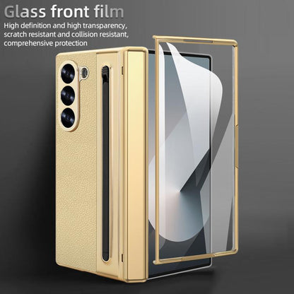 For Samsung Galaxy Z Fold5 5G VIETAO Electroplating Integrated Pen Slot Folding PU Phone Case with Stylus(Gold) - Galaxy Z Fold5 Cases by VIETAO | Online Shopping UK | buy2fix