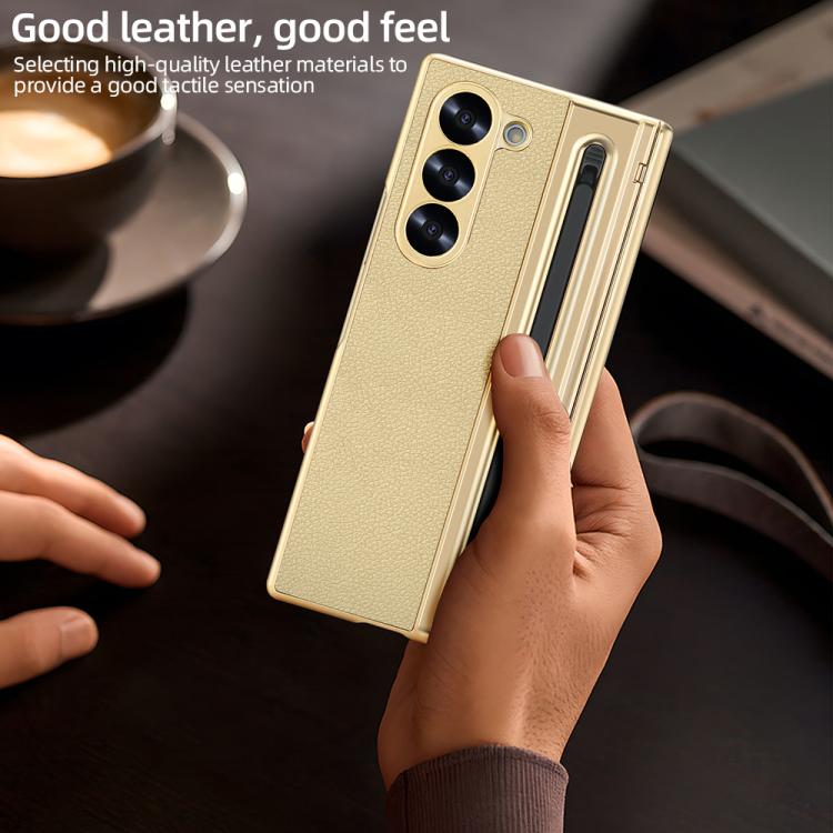 For Samsung Galaxy Z Fold5 5G VIETAO Electroplating Integrated Pen Slot Folding PU Phone Case with Stylus(Gold) - Galaxy Z Fold5 Cases by VIETAO | Online Shopping UK | buy2fix