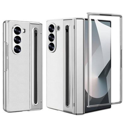For Samsung Galaxy Z Fold5 5G VIETAO Electroplating Integrated Pen Slot Folding PU Phone Case with Stylus(White) - Galaxy Z Fold5 Cases by VIETAO | Online Shopping UK | buy2fix