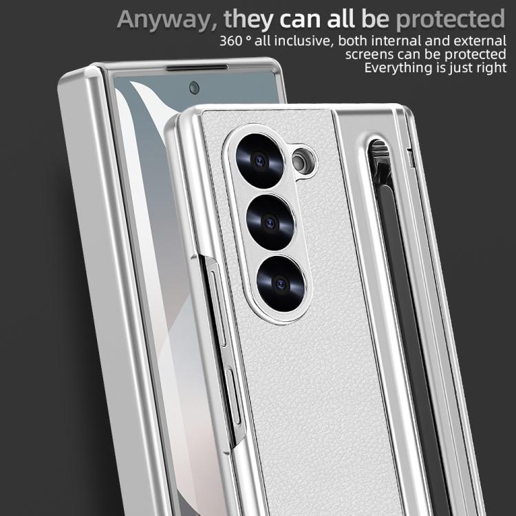 For Samsung Galaxy Z Fold5 5G VIETAO Electroplating Integrated Pen Slot Folding PU Phone Case with Stylus(White) - Galaxy Z Fold5 Cases by VIETAO | Online Shopping UK | buy2fix