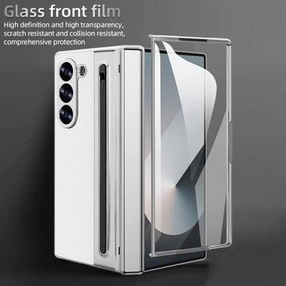 For Samsung Galaxy Z Fold5 5G VIETAO Electroplating Integrated Pen Slot Folding PU Phone Case with Stylus(White) - Galaxy Z Fold5 Cases by VIETAO | Online Shopping UK | buy2fix