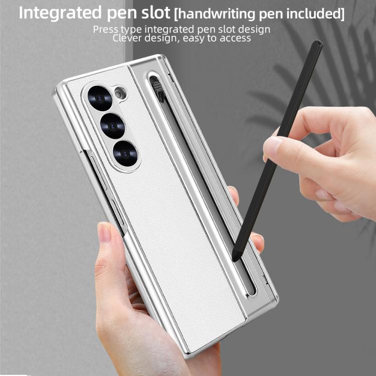 For Samsung Galaxy Z Fold5 5G VIETAO Electroplating Integrated Pen Slot Folding PU Phone Case with Stylus(White) - Galaxy Z Fold5 Cases by VIETAO | Online Shopping UK | buy2fix
