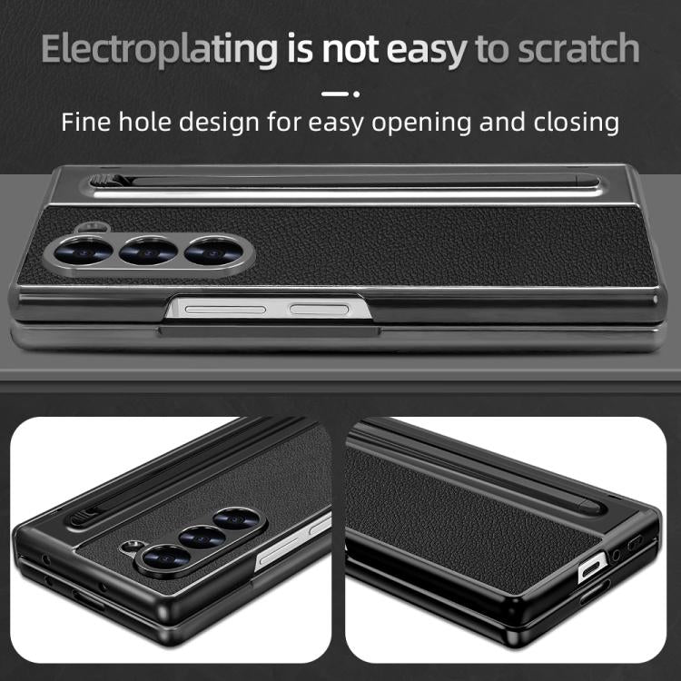 For Samsung Galaxy Z Fold5 5G VIETAO Electroplating Integrated Pen Slot Folding PU Phone Case with Stylus(Black) - Galaxy Z Fold5 Cases by VIETAO | Online Shopping UK | buy2fix