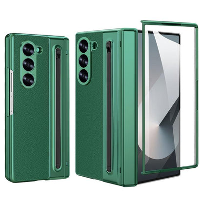 For Samsung Galaxy Z Fold5 5G VIETAO Electroplating Integrated Pen Slot Folding PU Phone Case with Stylus(Green) - Galaxy Z Fold5 Cases by VIETAO | Online Shopping UK | buy2fix