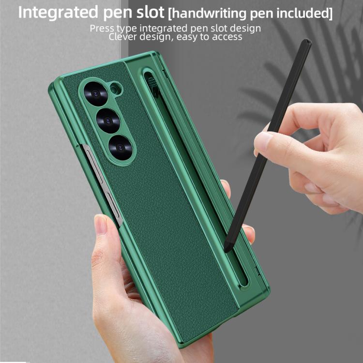 For Samsung Galaxy Z Fold5 5G VIETAO Electroplating Integrated Pen Slot Folding PU Phone Case with Stylus(Green) - Galaxy Z Fold5 Cases by VIETAO | Online Shopping UK | buy2fix