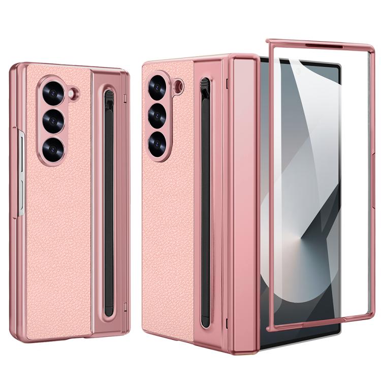 For Samsung Galaxy Z Fold5 5G VIETAO Electroplating Integrated Pen Slot Folding PU Phone Case with Stylus(Pink) - Galaxy Z Fold5 Cases by VIETAO | Online Shopping UK | buy2fix