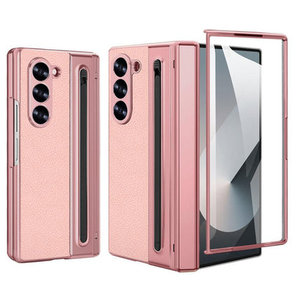 For Samsung Galaxy Z Fold5 5G VIETAO Electroplating Integrated Pen Slot Folding PU Phone Case with Stylus(Pink) - Galaxy Z Fold5 Cases by VIETAO | Online Shopping UK | buy2fix
