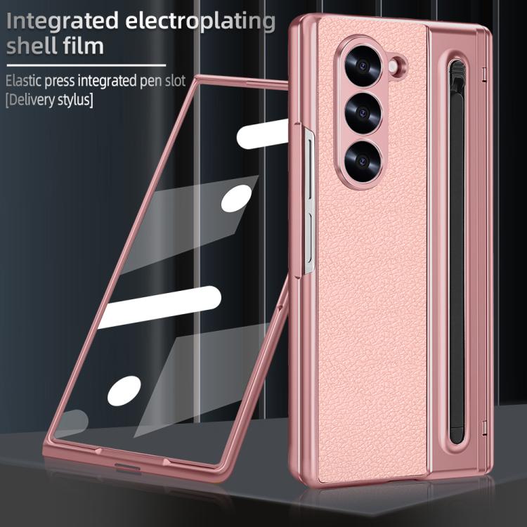 For Samsung Galaxy Z Fold5 5G VIETAO Electroplating Integrated Pen Slot Folding PU Phone Case with Stylus(Pink) - Galaxy Z Fold5 Cases by VIETAO | Online Shopping UK | buy2fix