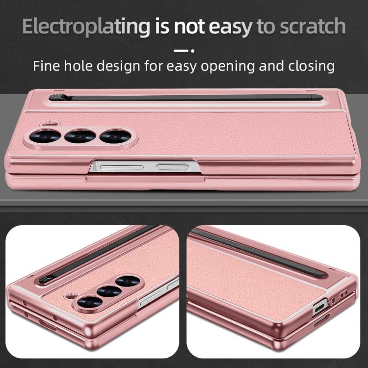 For Samsung Galaxy Z Fold5 5G VIETAO Electroplating Integrated Pen Slot Folding PU Phone Case with Stylus(Pink) - Galaxy Z Fold5 Cases by VIETAO | Online Shopping UK | buy2fix