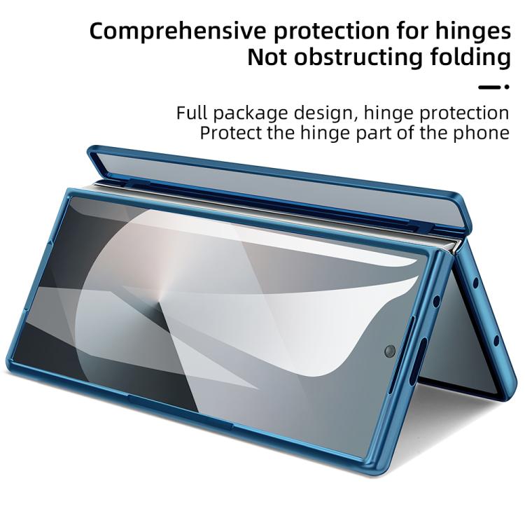 For Samsung Galaxy Z Fold5 5G VIETAO Electroplating Integrated Pen Slot Folding PU Phone Case with Stylus(Blue) - Galaxy Z Fold5 Cases by VIETAO | Online Shopping UK | buy2fix