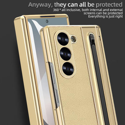 For Samsung Galaxy Z Fold4 5G VIETAO Electroplating Integrated Pen Slot Folding PU Phone Case with Stylus(Gold) - Galaxy Z Fold4 5G Cases by VIETAO | Online Shopping UK | buy2fix