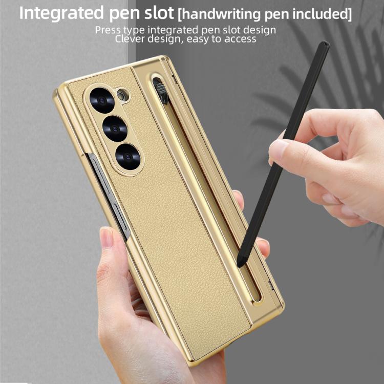 For Samsung Galaxy Z Fold4 5G VIETAO Electroplating Integrated Pen Slot Folding PU Phone Case with Stylus(Gold) - Galaxy Z Fold4 5G Cases by VIETAO | Online Shopping UK | buy2fix