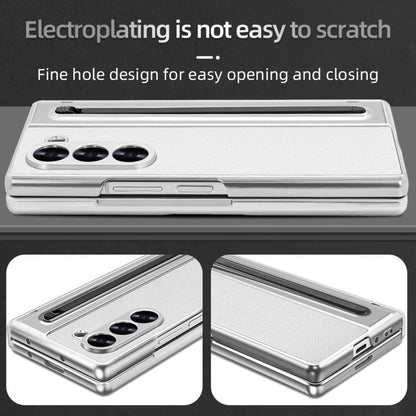 For Samsung Galaxy Z Fold4 5G VIETAO Electroplating Integrated Pen Slot Folding PU Phone Case with Stylus(White) - Galaxy Z Fold4 5G Cases by VIETAO | Online Shopping UK | buy2fix