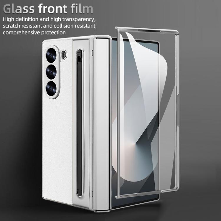 For Samsung Galaxy Z Fold4 5G VIETAO Electroplating Integrated Pen Slot Folding PU Phone Case with Stylus(White) - Galaxy Z Fold4 5G Cases by VIETAO | Online Shopping UK | buy2fix