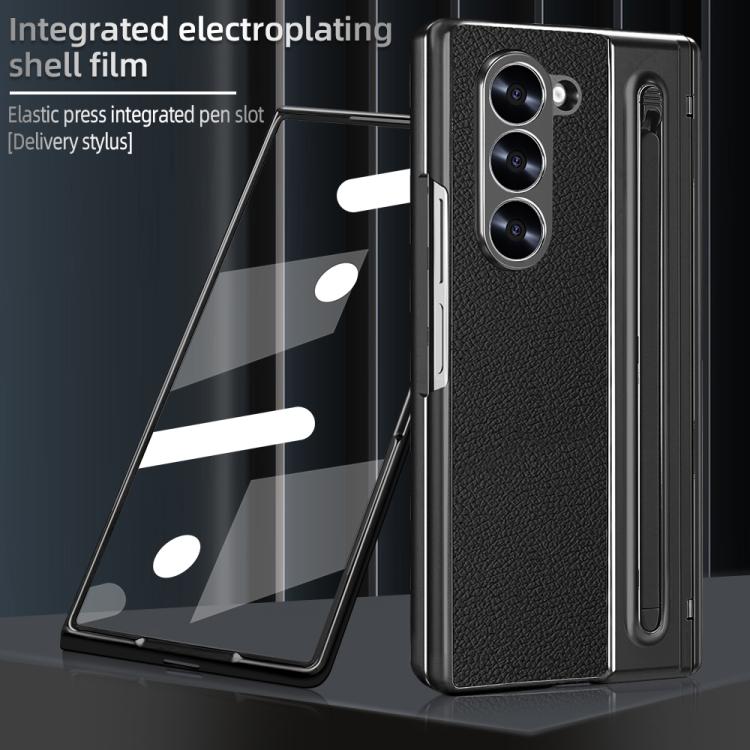 For Samsung Galaxy Z Fold4 5G VIETAO Electroplating Integrated Pen Slot Folding PU Phone Case with Stylus(Black) - Galaxy Z Fold4 5G Cases by VIETAO | Online Shopping UK | buy2fix