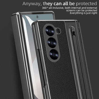 For Samsung Galaxy Z Fold4 5G VIETAO Electroplating Integrated Pen Slot Folding PU Phone Case with Stylus(Black) - Galaxy Z Fold4 5G Cases by VIETAO | Online Shopping UK | buy2fix