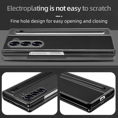 For Samsung Galaxy Z Fold4 5G VIETAO Electroplating Integrated Pen Slot Folding PU Phone Case with Stylus(Black) - Galaxy Z Fold4 5G Cases by VIETAO | Online Shopping UK | buy2fix
