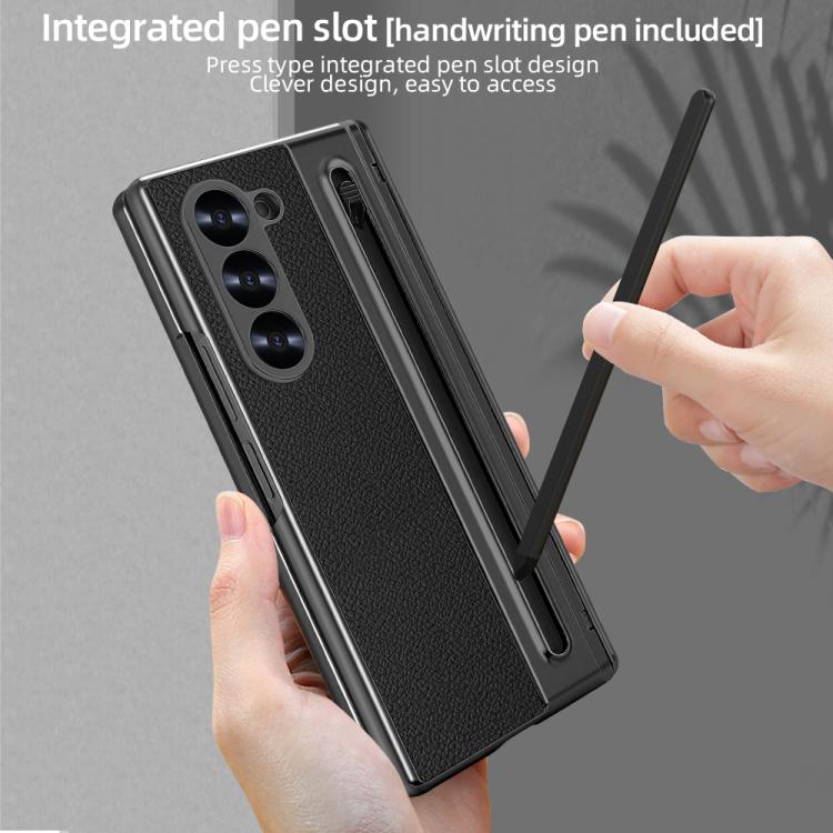 For Samsung Galaxy Z Fold4 5G VIETAO Electroplating Integrated Pen Slot Folding PU Phone Case with Stylus(Black) - Galaxy Z Fold4 5G Cases by VIETAO | Online Shopping UK | buy2fix