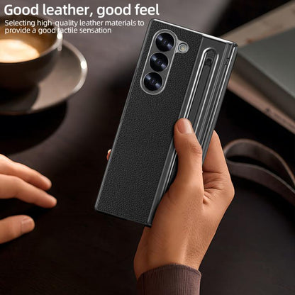 For Samsung Galaxy Z Fold4 5G VIETAO Electroplating Integrated Pen Slot Folding PU Phone Case with Stylus(Black) - Galaxy Z Fold4 5G Cases by VIETAO | Online Shopping UK | buy2fix