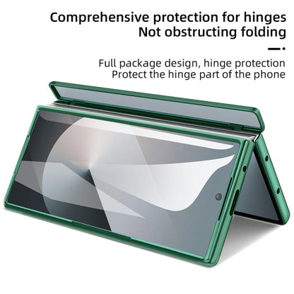 For Samsung Galaxy Z Fold4 5G VIETAO Electroplating Integrated Pen Slot Folding PU Phone Case with Stylus(Green) - Galaxy Z Fold4 5G Cases by VIETAO | Online Shopping UK | buy2fix