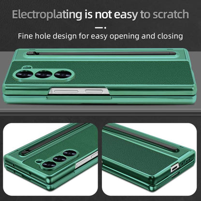 For Samsung Galaxy Z Fold4 5G VIETAO Electroplating Integrated Pen Slot Folding PU Phone Case with Stylus(Green) - Galaxy Z Fold4 5G Cases by VIETAO | Online Shopping UK | buy2fix