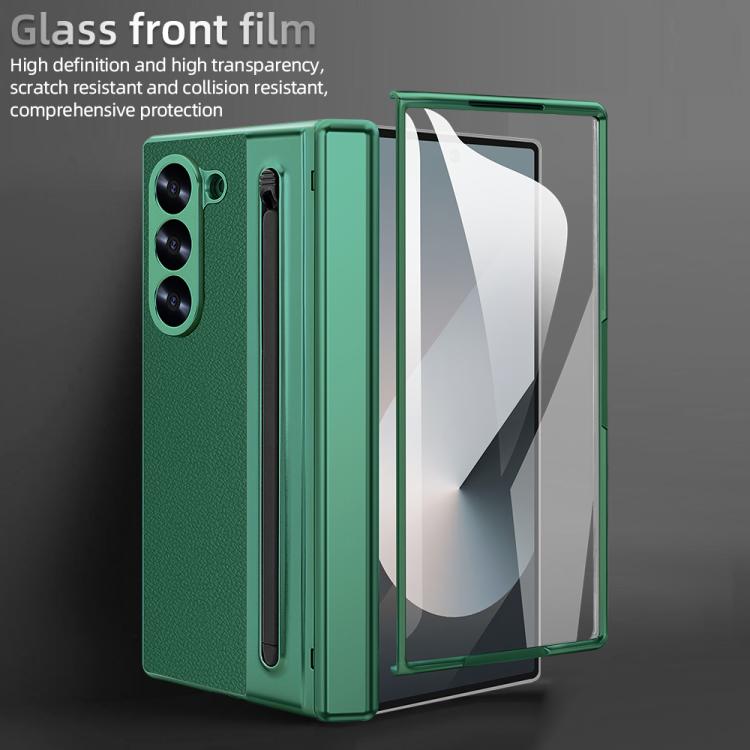 For Samsung Galaxy Z Fold4 5G VIETAO Electroplating Integrated Pen Slot Folding PU Phone Case with Stylus(Green) - Galaxy Z Fold4 5G Cases by VIETAO | Online Shopping UK | buy2fix