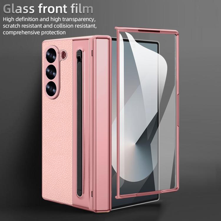 For Samsung Galaxy Z Fold4 5G VIETAO Electroplating Integrated Pen Slot Folding PU Phone Case with Stylus(Pink) - Galaxy Z Fold4 5G Cases by VIETAO | Online Shopping UK | buy2fix