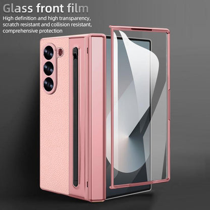 For Samsung Galaxy Z Fold4 5G VIETAO Electroplating Integrated Pen Slot Folding PU Phone Case with Stylus(Pink) - Galaxy Z Fold4 5G Cases by VIETAO | Online Shopping UK | buy2fix