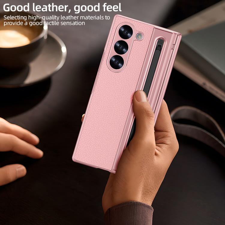 For Samsung Galaxy Z Fold4 5G VIETAO Electroplating Integrated Pen Slot Folding PU Phone Case with Stylus(Pink) - Galaxy Z Fold4 5G Cases by VIETAO | Online Shopping UK | buy2fix