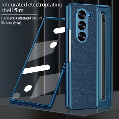 For Samsung Galaxy Z Fold4 5G VIETAO Electroplating Integrated Pen Slot Folding PU Phone Case with Stylus(Blue) - Galaxy Z Fold4 5G Cases by VIETAO | Online Shopping UK | buy2fix