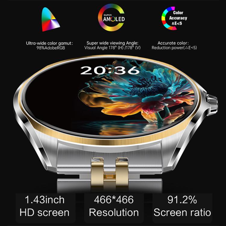 H78 1.43 inch AMOLED Screen Health & Fitness Smart Watch IP67 Waterproof Support BT Call(Silver Shell Brown Leather) - Smart Watches by buy2fix | Online Shopping UK | buy2fix