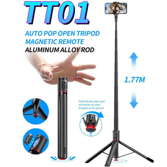 TT01 1.77m All-in-one Auto Pop Open Tripod Magnetic Remote Selfie Stick(Black) - Selfie Sticks by buy2fix | Online Shopping UK | buy2fix